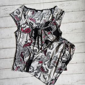 Studio‎ Donatella Womens Paisley Pajama Set Black Pink White Size S RJJ346
